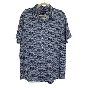 Mizzen+Main Mens XL Shirt Button-Up Trim Fit Short Sleeve Palm Leaf Blue